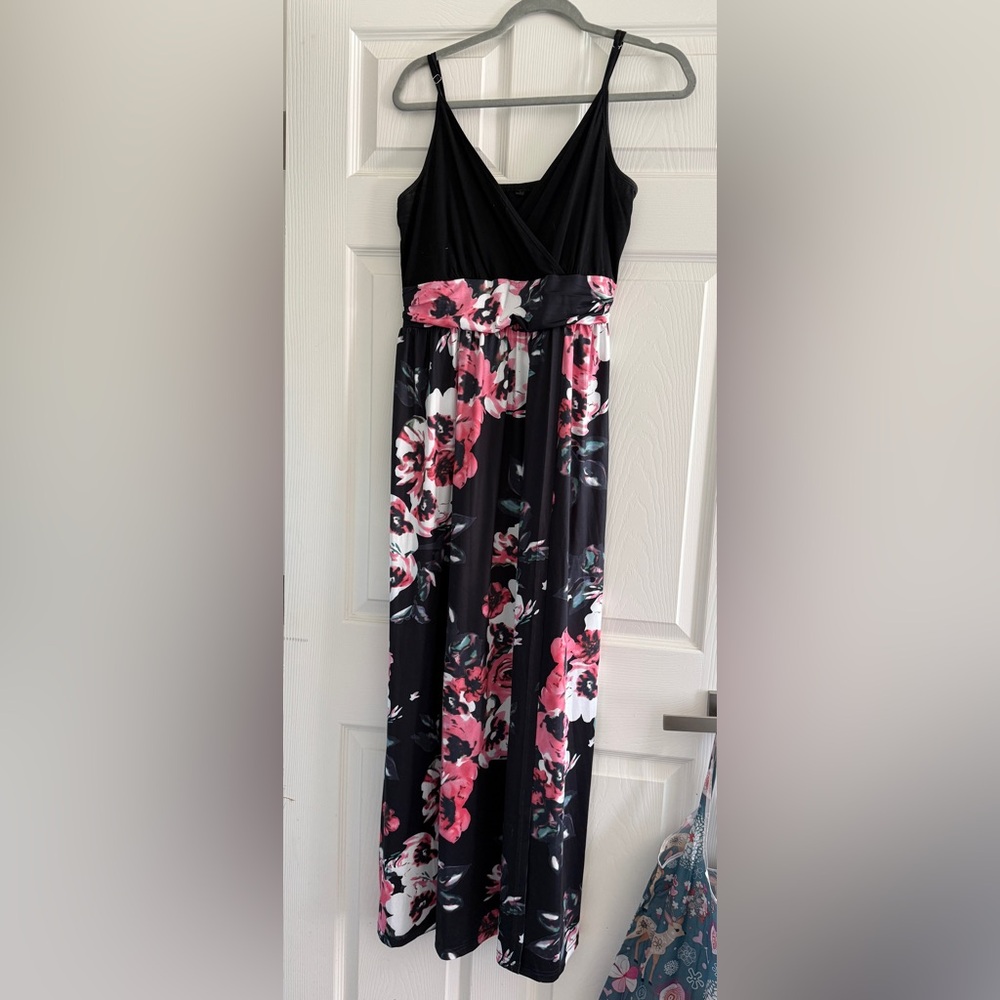 Floral Black and Pink Maxi Dress
